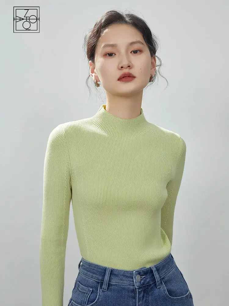 ZIQIAO Black Green Women Turtleneck Pullover 2022 Winter New White Casual Full Sleeve Women Solid Tops Fine Yarn Pullover