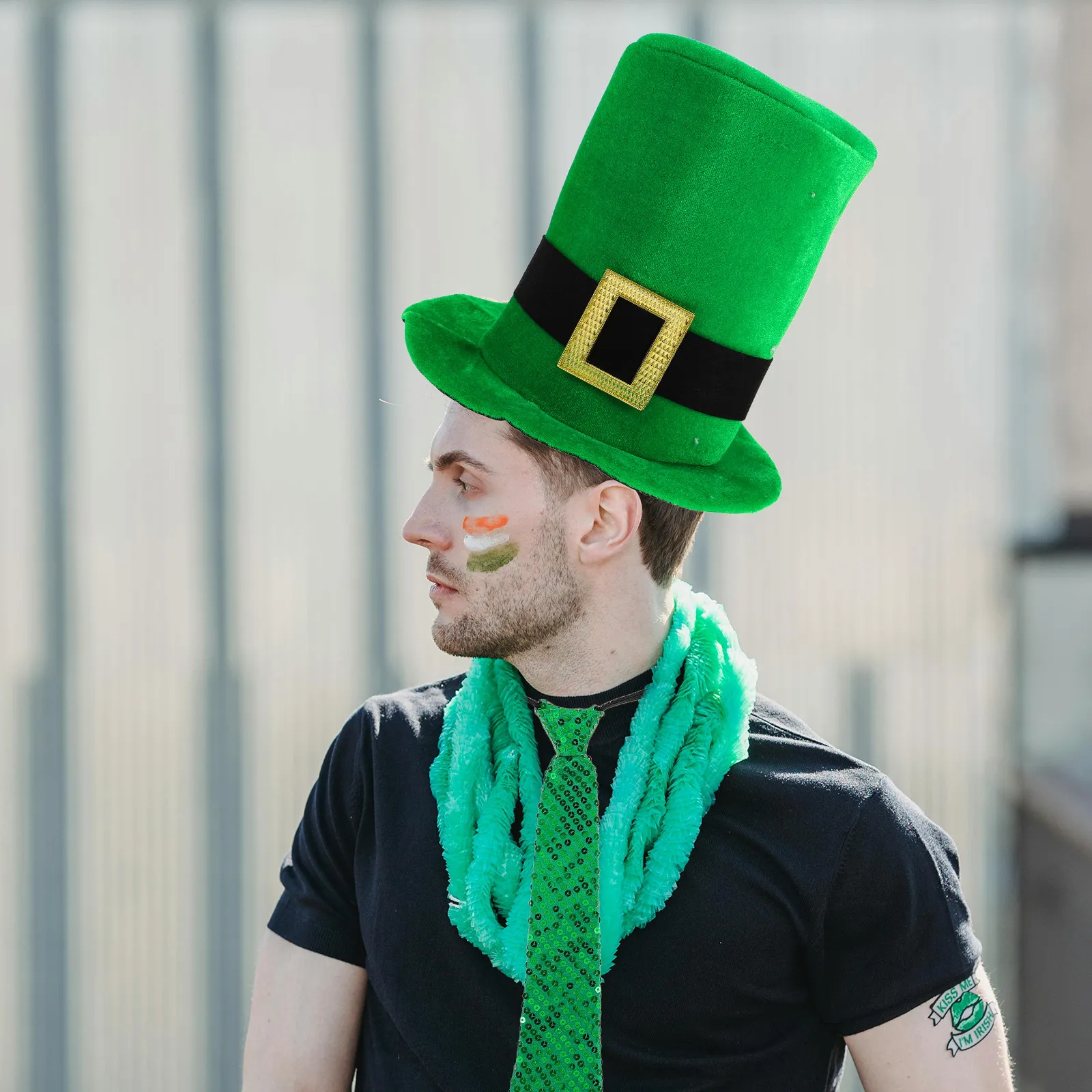 1Set St Patrick Day Costume Accessories Green Shamrock Hat Tie Bracelet Party Supplies Festive Costume Kit Party Props