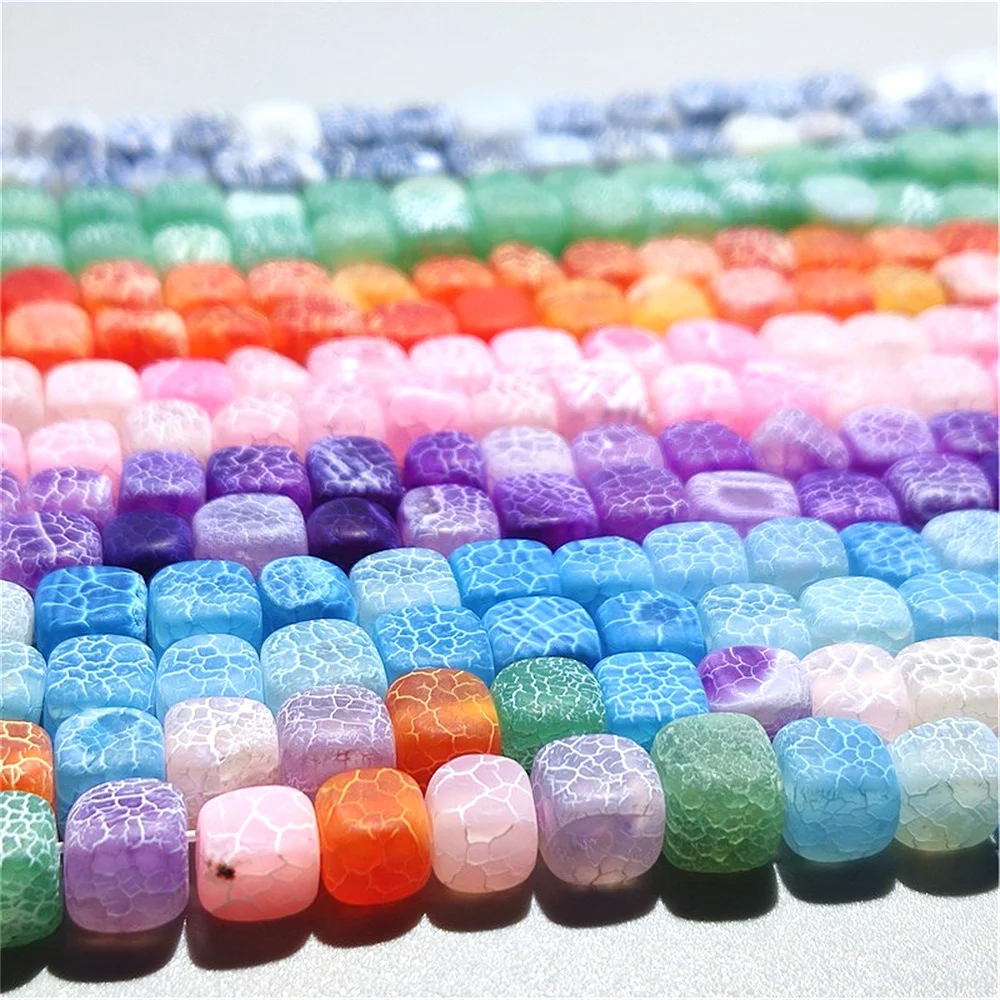 Natural Agate Rainbow Sugar Shaped Loose Beads For Jewelry Making DIY Necklace Bracelet Weathered Frosting Accessories 8mm 45pcs