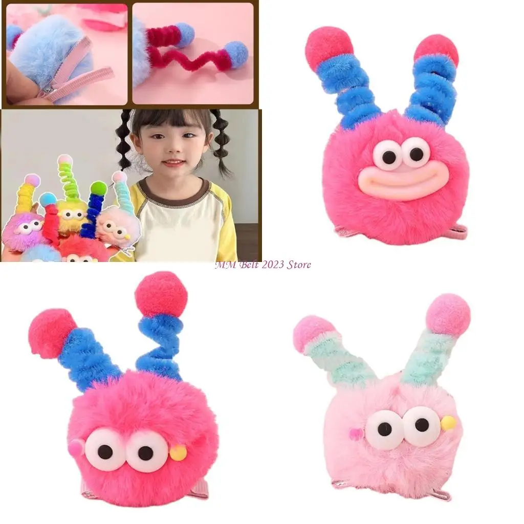 

49ME Furry Plush Pompoms Hair Clip Novelty Animal Barrettes for Women School Girl