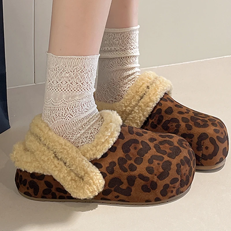 

Women Short Plush Cotton Slippers Winter Fur Slingback Mules Shoes Flats Platform Winter Snow Boots Woman 2025 Warm Botas Mujer