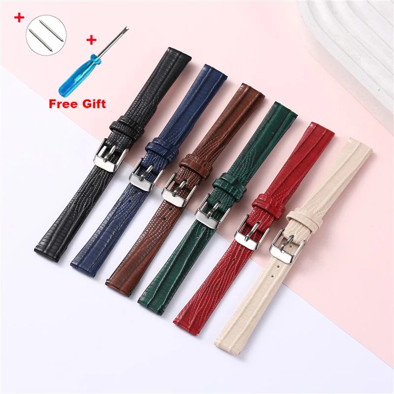 *New style* Slim Genuine Watch Leather Strap Lizard grain For Women Watch band 8mm 10mm 12mm 14mm 16mm*leather watch strap *