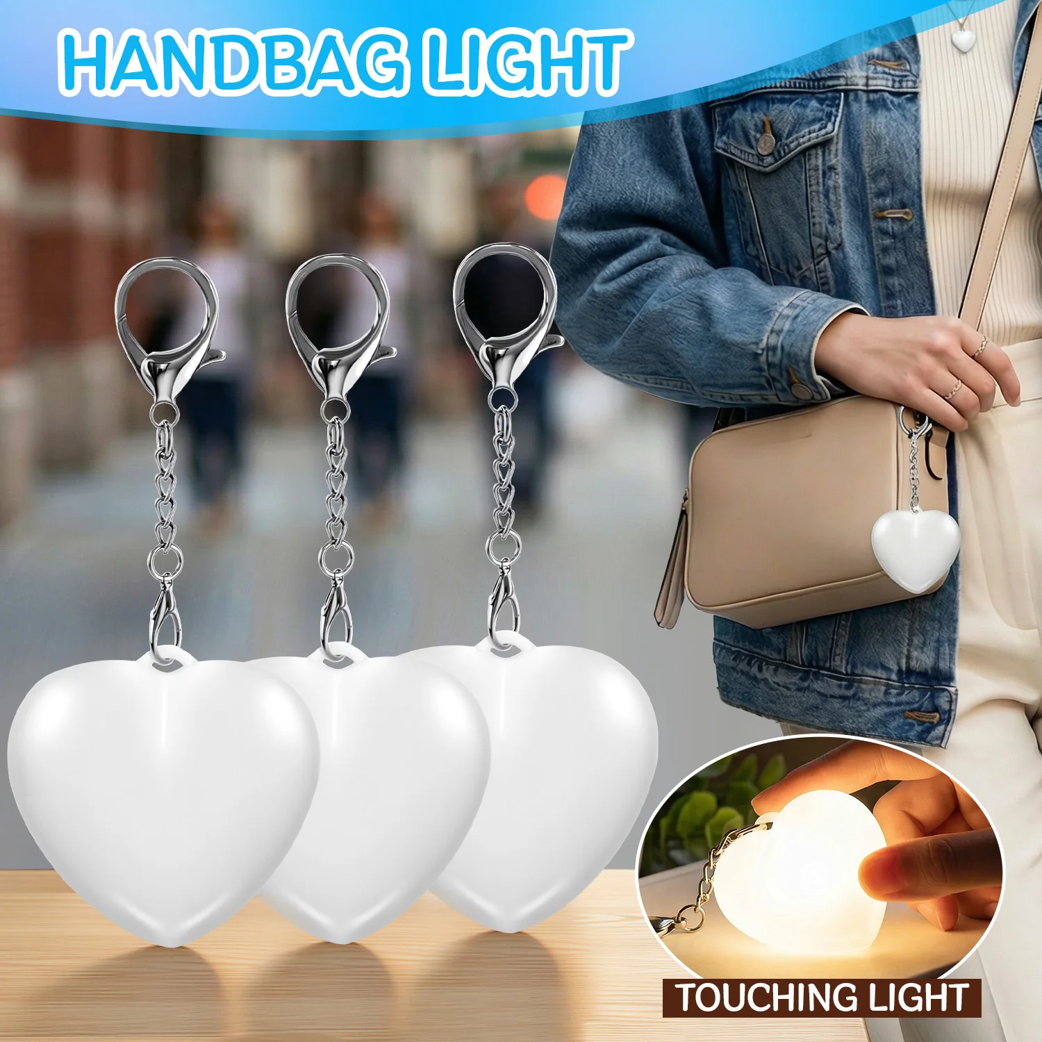 

3PCS Purse Heart Light Touch Sensitive LED Auto Sensor Handbag Night Light 2pcs Hanging Pendant Night Light Gift for Her