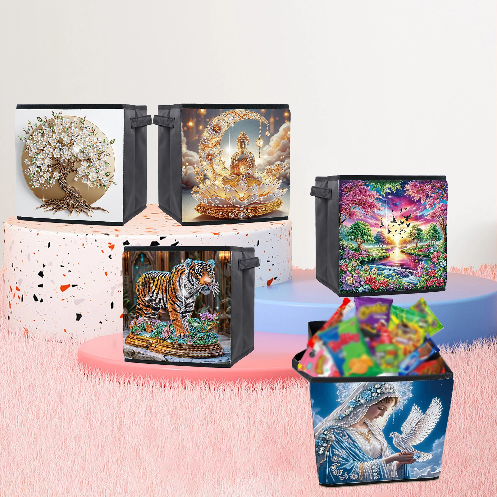 Special shape Diamond Art Painting Storage basket Kits,Animal theme Diamond Art Painting storage bag for Home Decorate Art Gift view 4