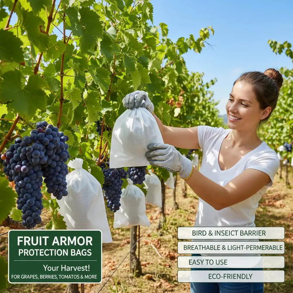 50pcs Fruit and Vegetable Protection Bags Insect and Bird-Proof Netting Bagging Netting for Strawberry Blueberry Grape Orchards