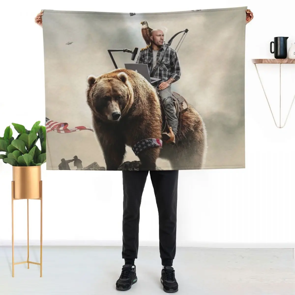 Joe Rogan Riding A Bear (+ Aliens) Throw Blanket Breathable Lightweight Blanket for Adults Kids