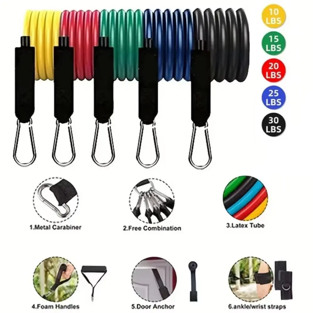 11Pcs/Set Portable TPE Tension Rope Set Anti-Break Colorful Elastic Training Band Workout Bands Latex Tubes Pull Rope Set
