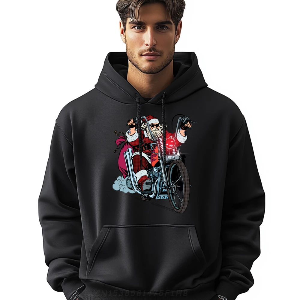 

Badass Biker Santa on Motorcycle graphic Brand Hoodies Fashionable and trendy Meme Sweater Vintage