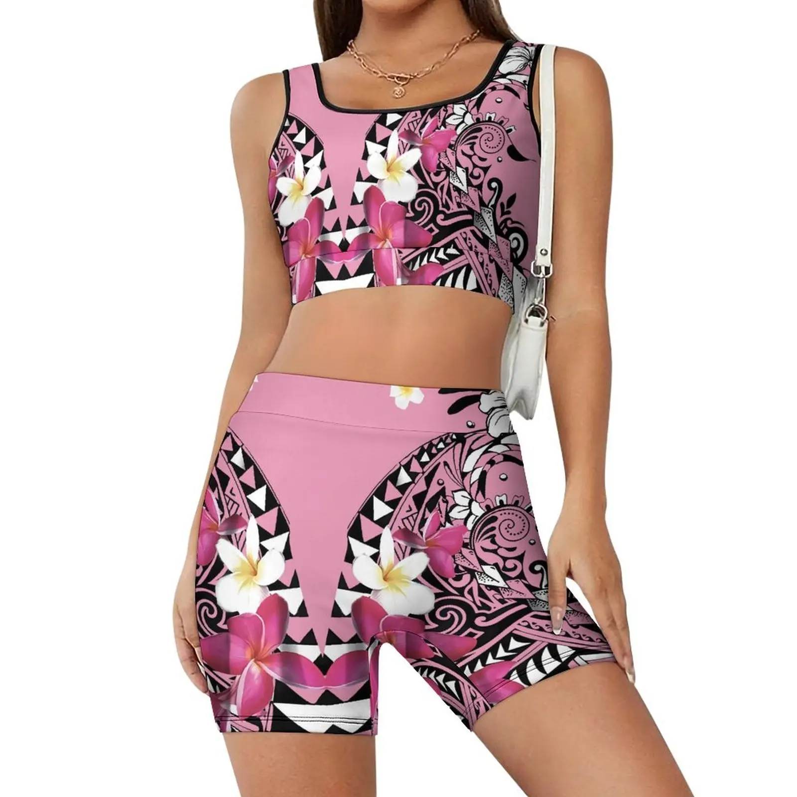 

Polynesian printed women's yoga wear set slimming yoga wear Pilates training wear customizable mode