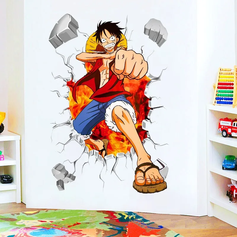 Anime ONE PIECE Monkey D Luffy 3D Broken Wall Sticker Bedroom Decoration Graffiti Sticker Children\'s Toy Birthday Gift