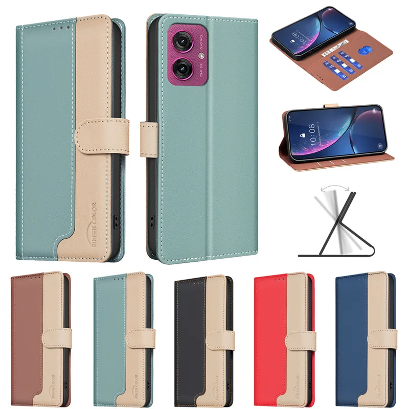 Чехол для For Motorola Moto G55 Case Color Contrast Wallet Luxury Leather Flip Phone Cover For Motorola Moto G35 5G Cases