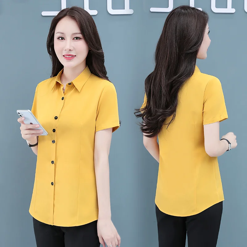New Fashionable Lapel Casual Loose Short Sleeved Shirt For Women'S Summer Commuting Versatile Mom Thin Breathable Top Female