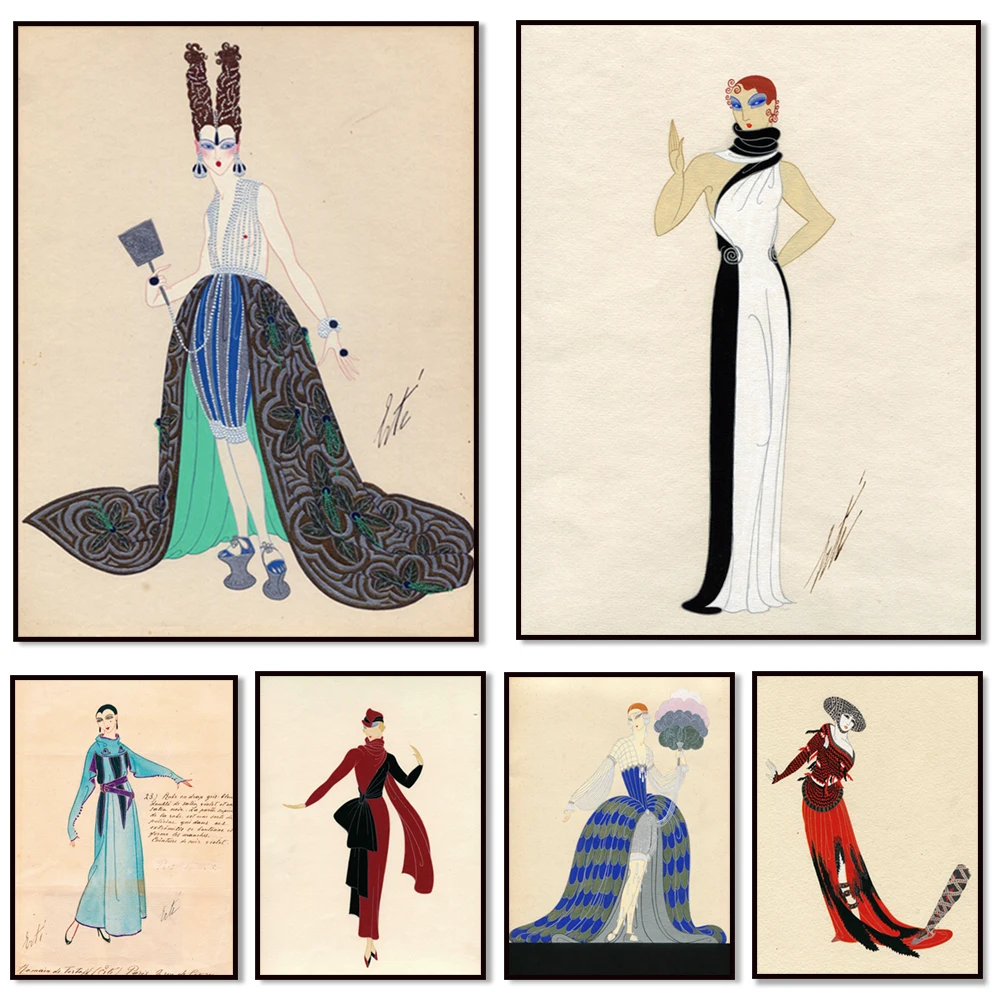 Art Nouveau style prints * Peter Behrens art, Erte prints, Petre Otskheli vintage fashion art Mid Century print poster