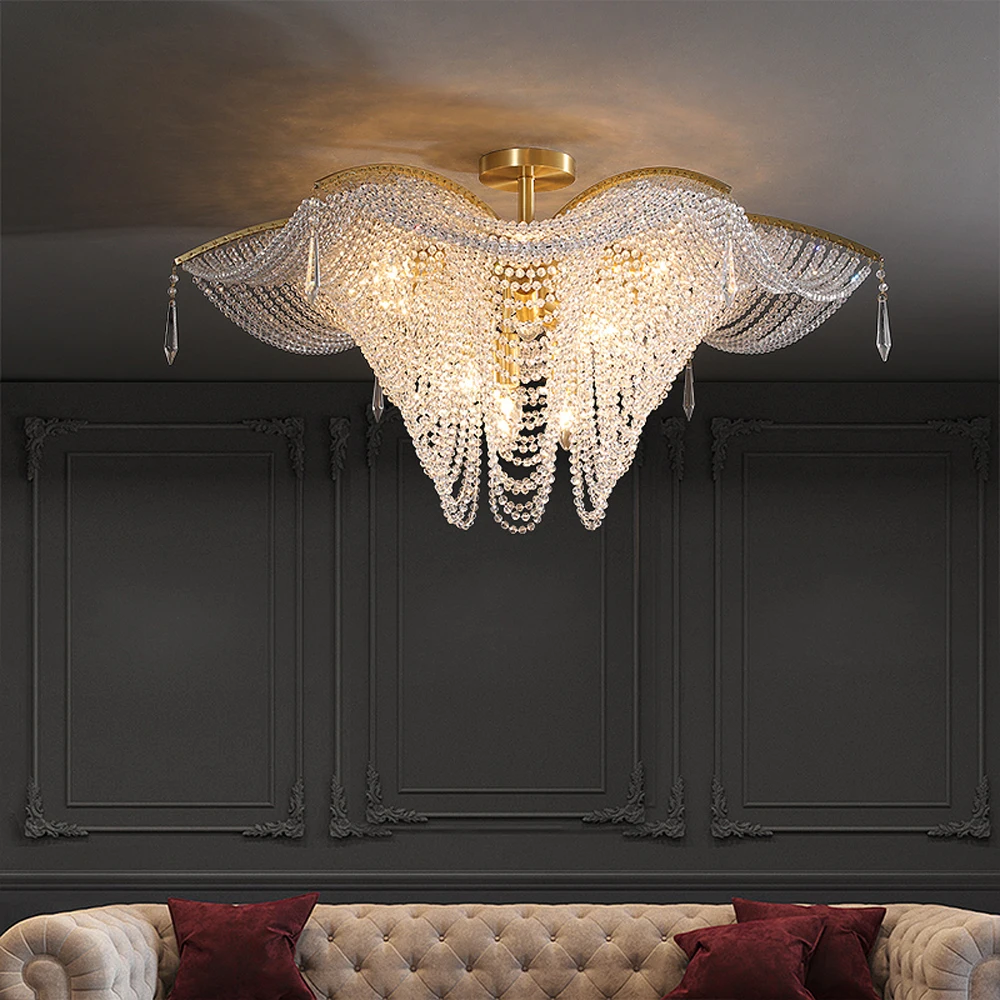 

American Syle Gold Crystal Chandelier Living Lighting Luxury Bedroom Lamp Lustre Cristal Indoor Decor AC110V 220V