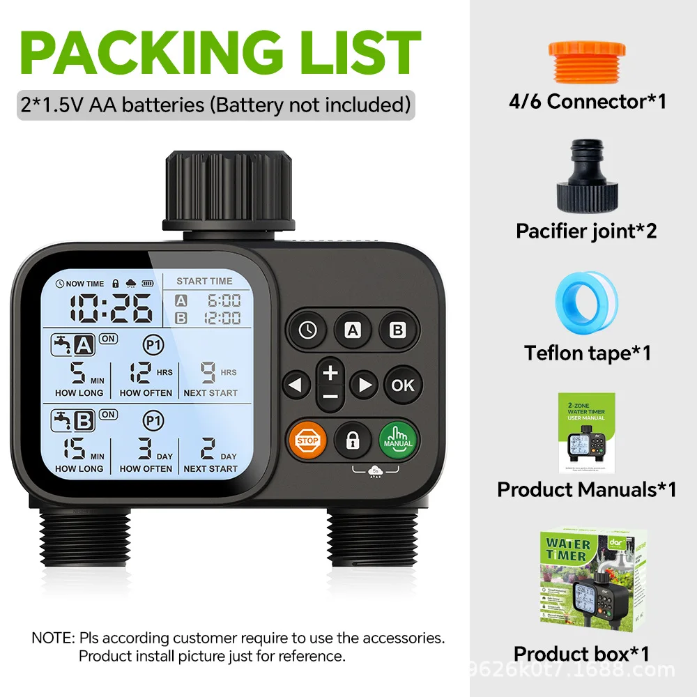 Dual‑outlet Irrigation‑control Tool, Timing Apparatus for Smart Auto Watering Orchard Lawn Sprinkler Irrigation Monitoring view 3