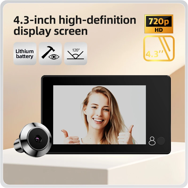 

Электронный видеоглазок Danmini 4,3 дюйма для умного дома, на батарейках, 120° ° Широкоугольная Wi-Fi камера для видеонаблюдения за входной дверью в жилых помещениях