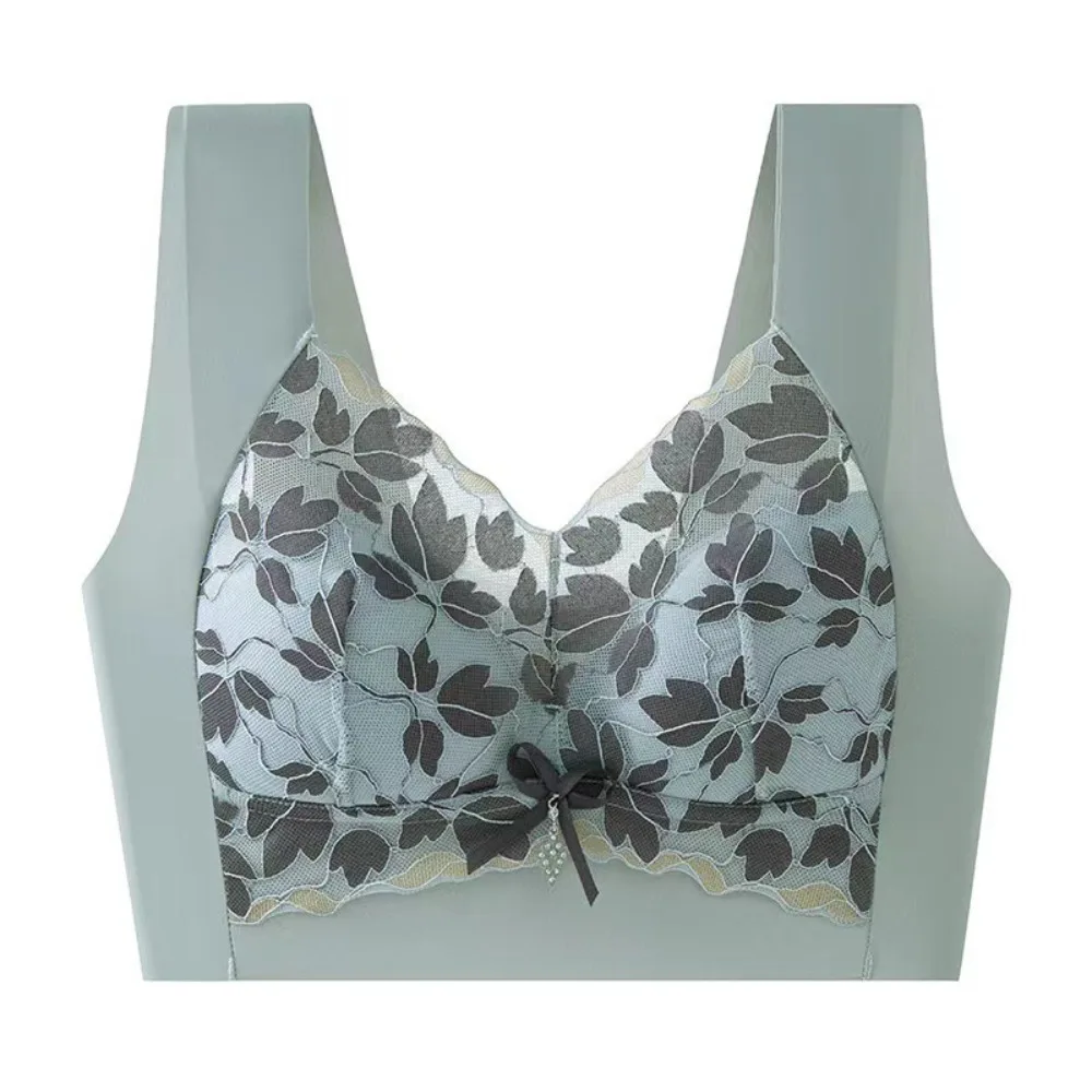 

Soft Leaf Lace Deep V Bras Zircon Bowknot Brassiere for Women Big Cup Seamless Wireless Bras Girls