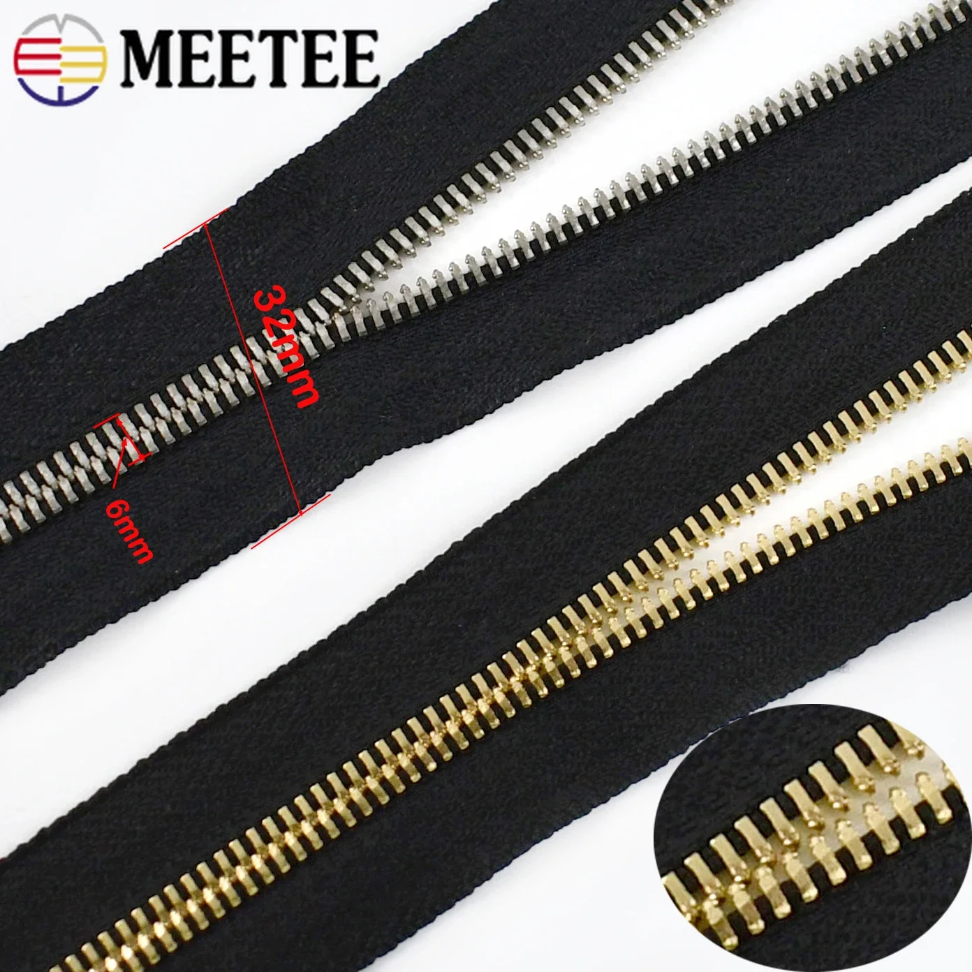 2/4Meter Meetee 5# Metal Zippers Tape for Sewing Bags Long Chain Zipper No Slider Garment Luggage Zip Repair Kit DIY Accessories