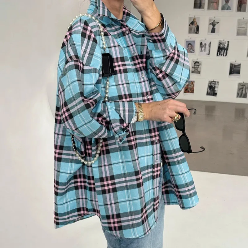 Girl Inspired Plaid Shirt New Casual Loose Design Plaid Shirt Women's Clothing