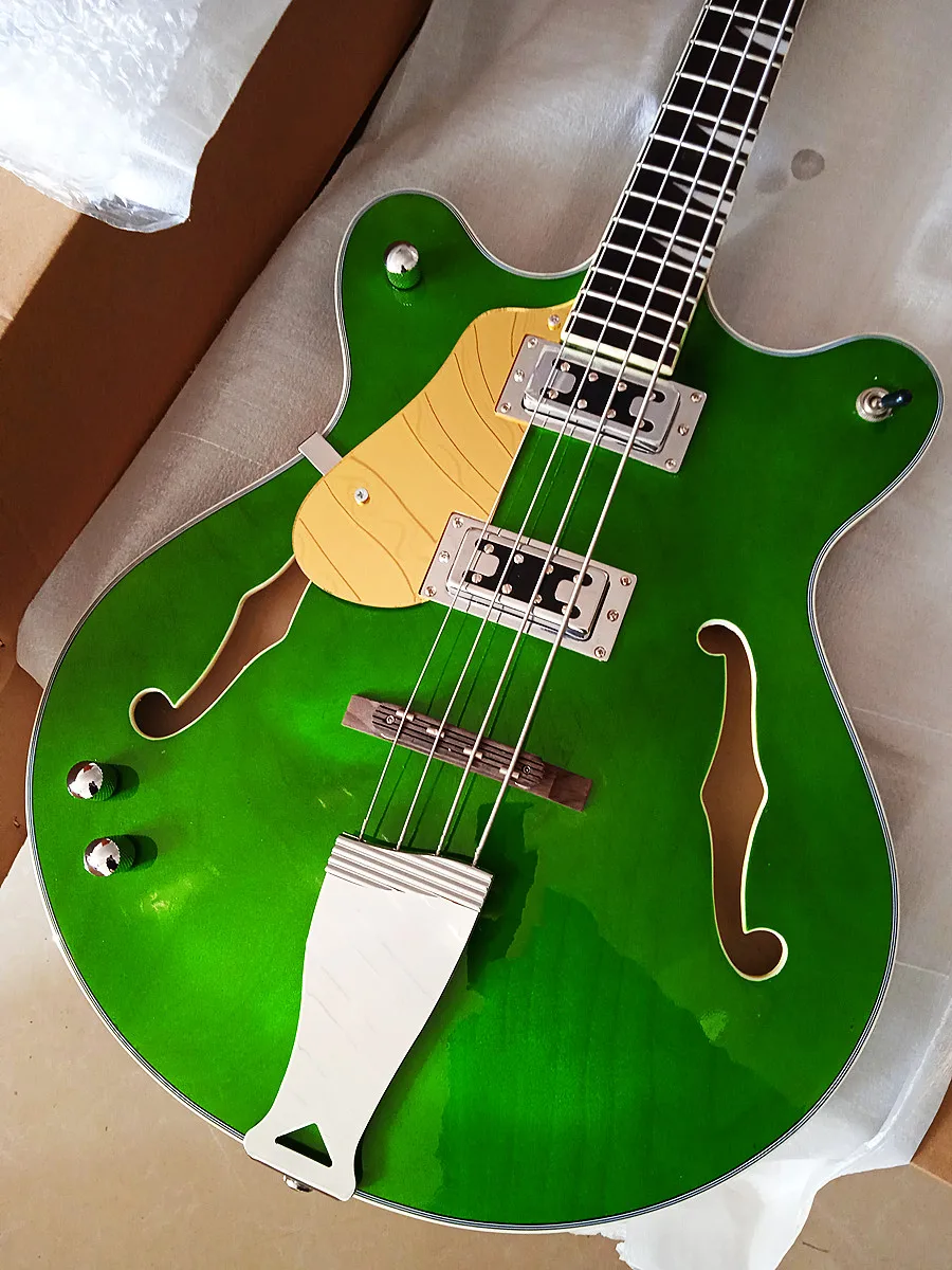 

New Electric guitar 4-strings Left-Handed Bass customize gutars Vintage clear Green gloss