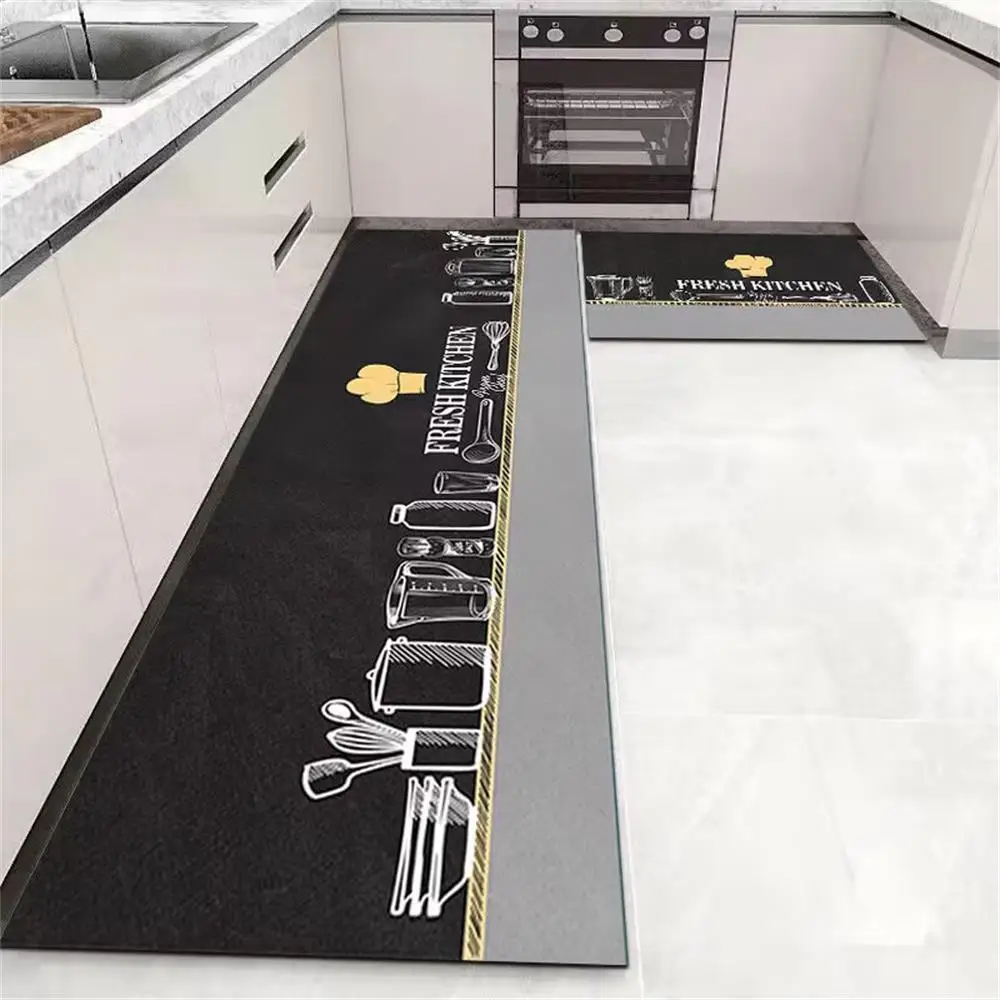 VIKAMA Kitchen Oil-Proof And Water-Proof Crystal Velvet Floor Mat, Household Washable, Long, Dirt-Resistant Carpet, Home Decor