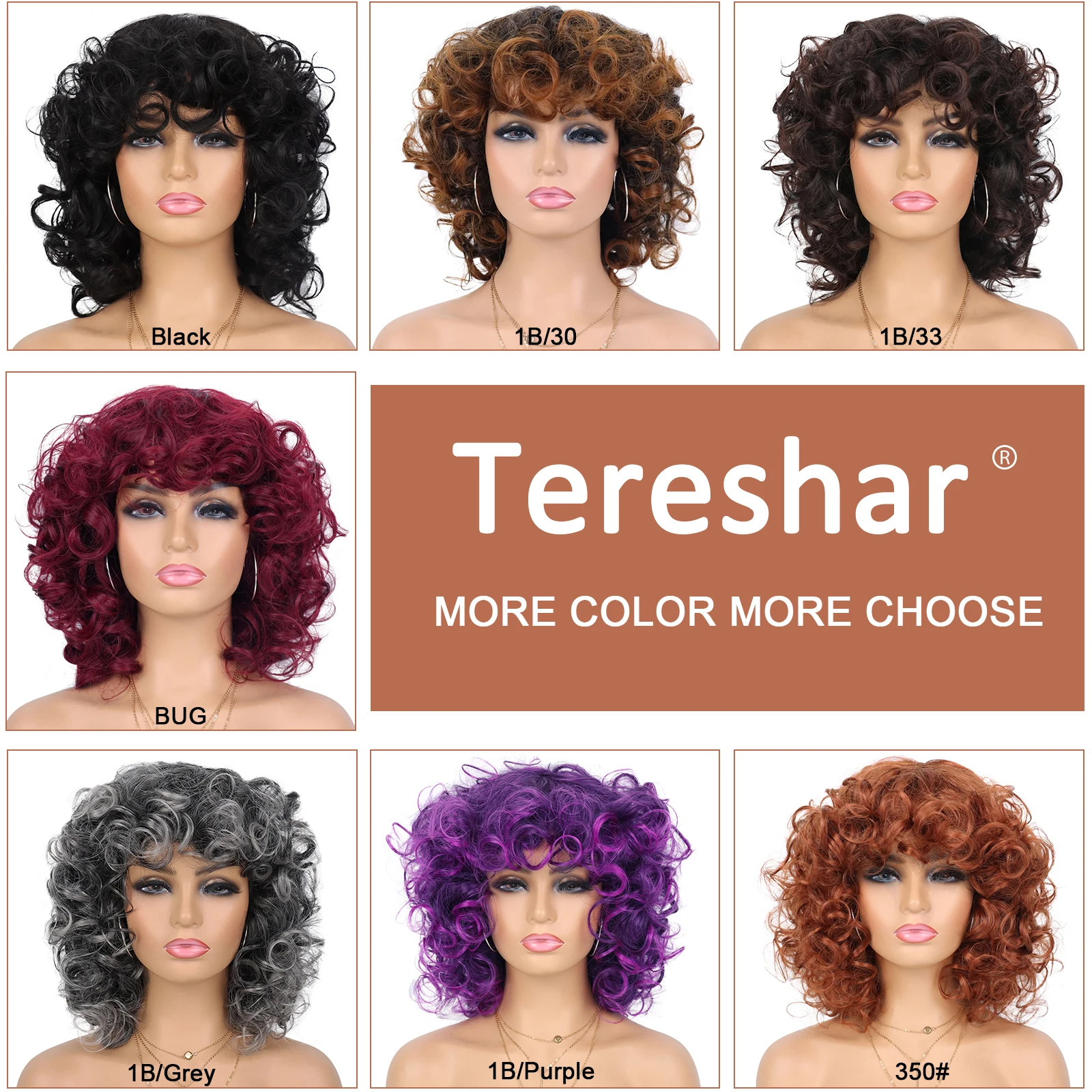 Synthetic Short Curly Wigs for Black Women Soft Big Curly Wig with Bangs Afro Loose Cute Curly Heat Resistant Wig