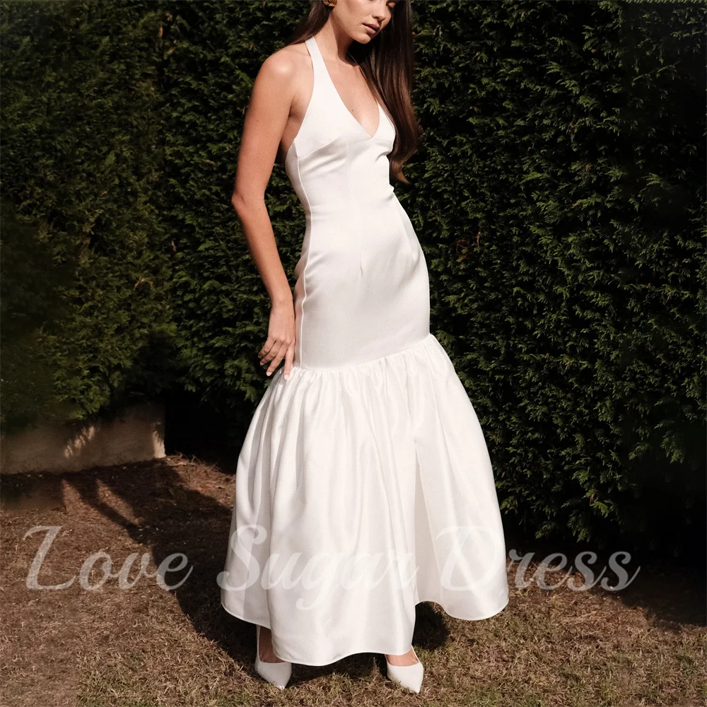 Moda vestido de noiva sereia para mulheres V Neck Satin Bridal Gowns Sexy Backless Formal Bride Dresses robe de mariée