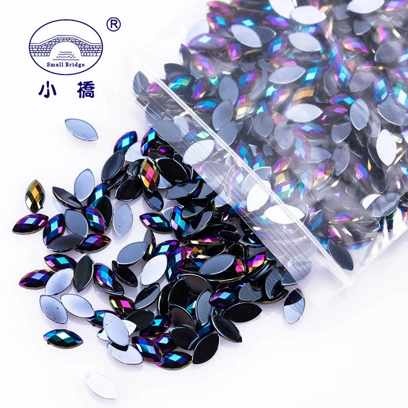 500PCS Glitter Flatback Glue On Acrylic Rhinestones  AB Color 3D Nail Art Strass Loose Decorative Horse Eye Rhinestones S031