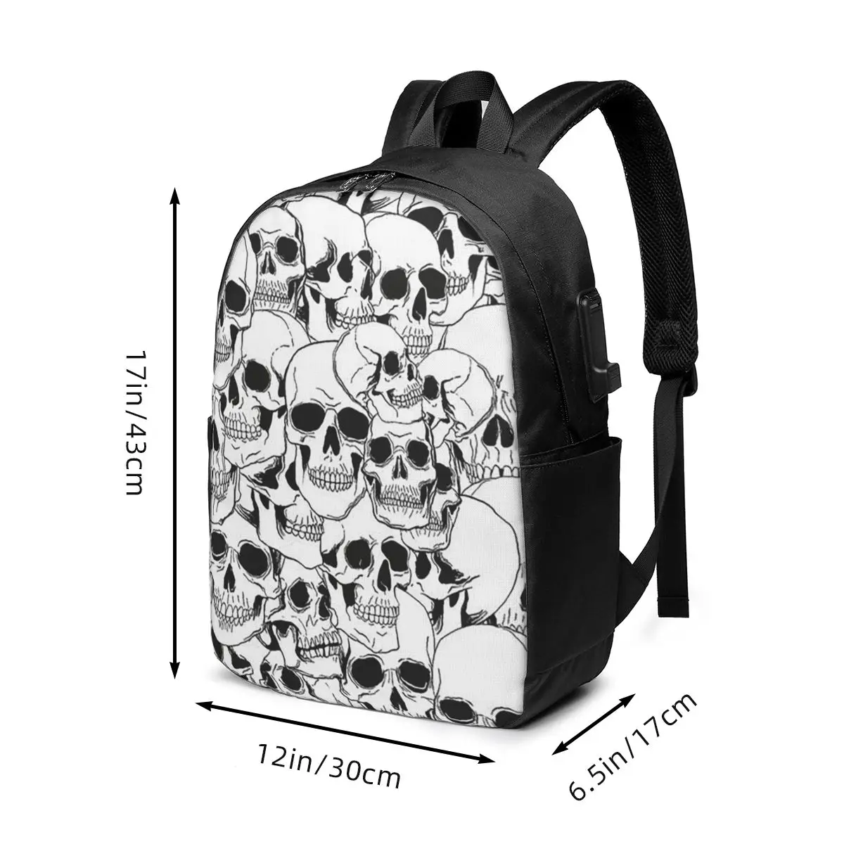 White Human Skull Sketching Art Backpack Travel Notebook Bag Computer College Student School Bag Laptop Shoulder Bags Men Women