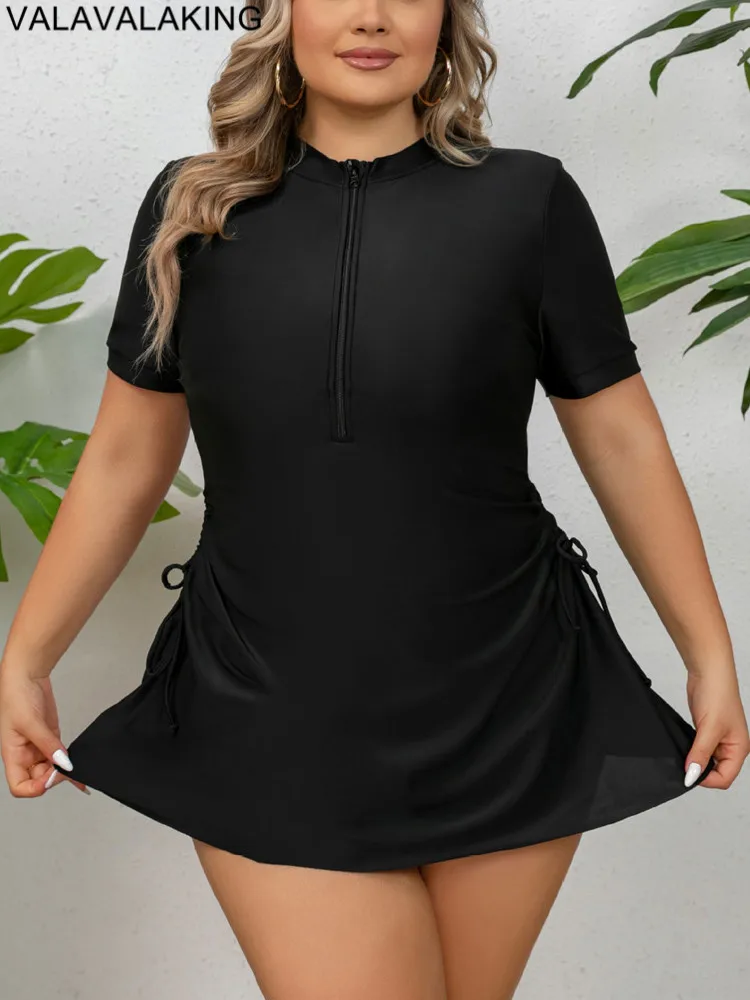 2025 Black 2 Piece Plus Size Tankini Set Women Short Sleeve Large Swimsuit Brazilian Big Swimwear Chubby Lady Curvy Bathing Suit