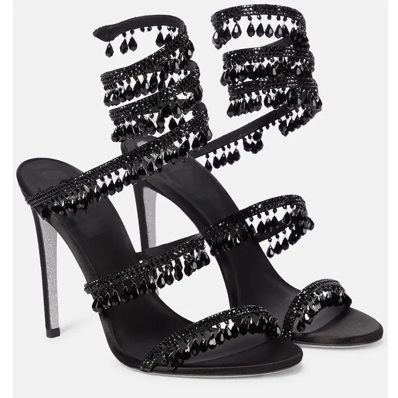 2026 Women's New Water Diamond Sandals Fashion Tassel Crystal Shoes Sexy Banquet Party Twin Stiletto Women's Large 42 Sandals image 3