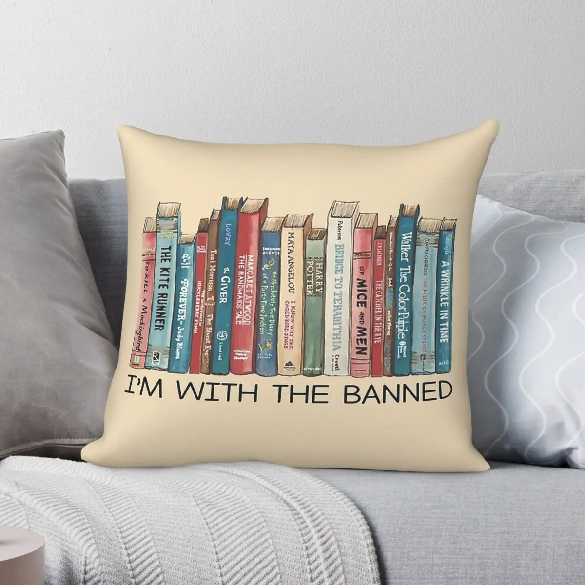 I'm With The Banned Books Square Pillowcase Polyester Linen Velvet Printed Zip Decor Throw Pillow Case Sofa Cushion Wholesale