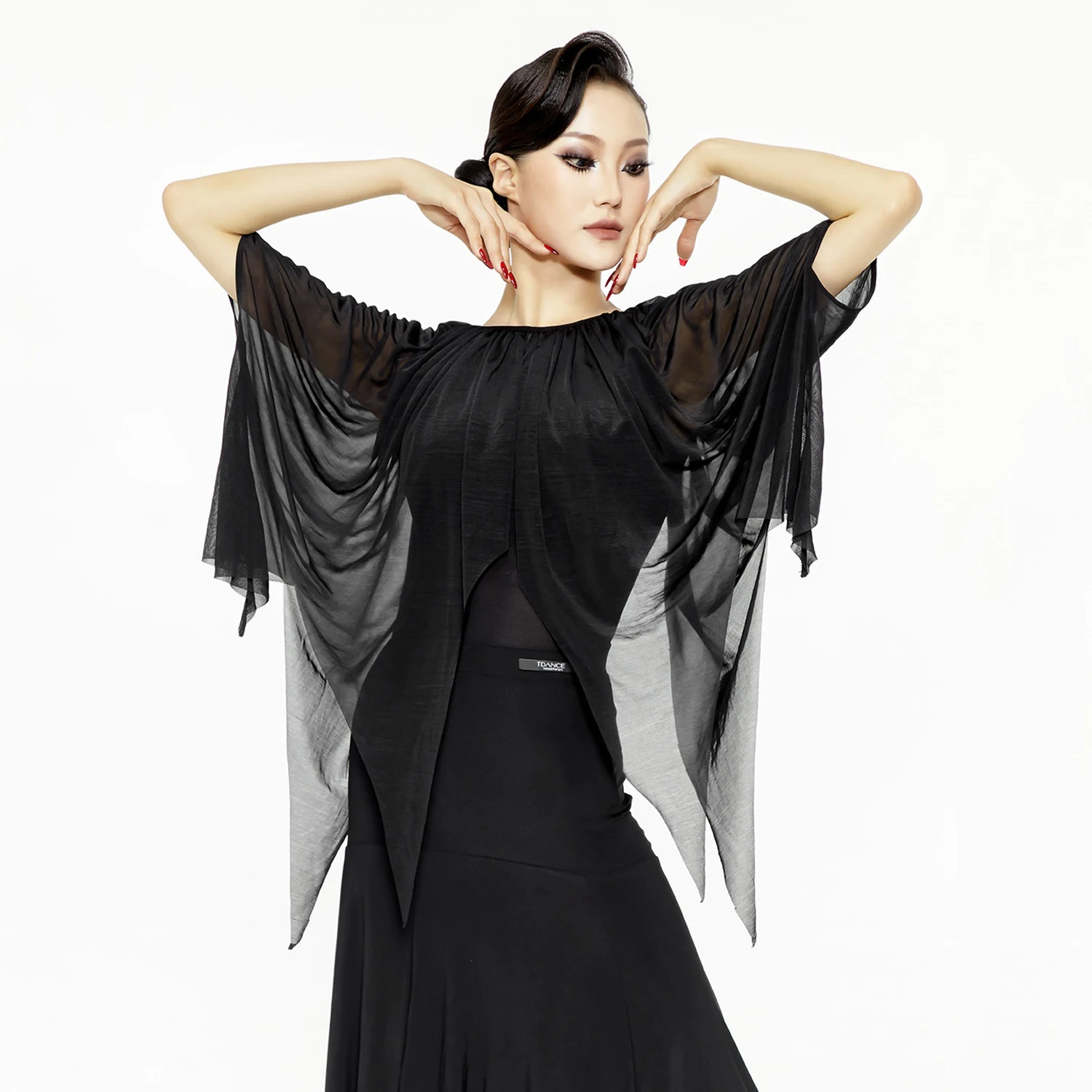 Abiti da ballo da sala Maglia nera Top senza schienale Donna Valzer Dance Performance Wear Rumba Abbigliamento da ballo latino BL16824