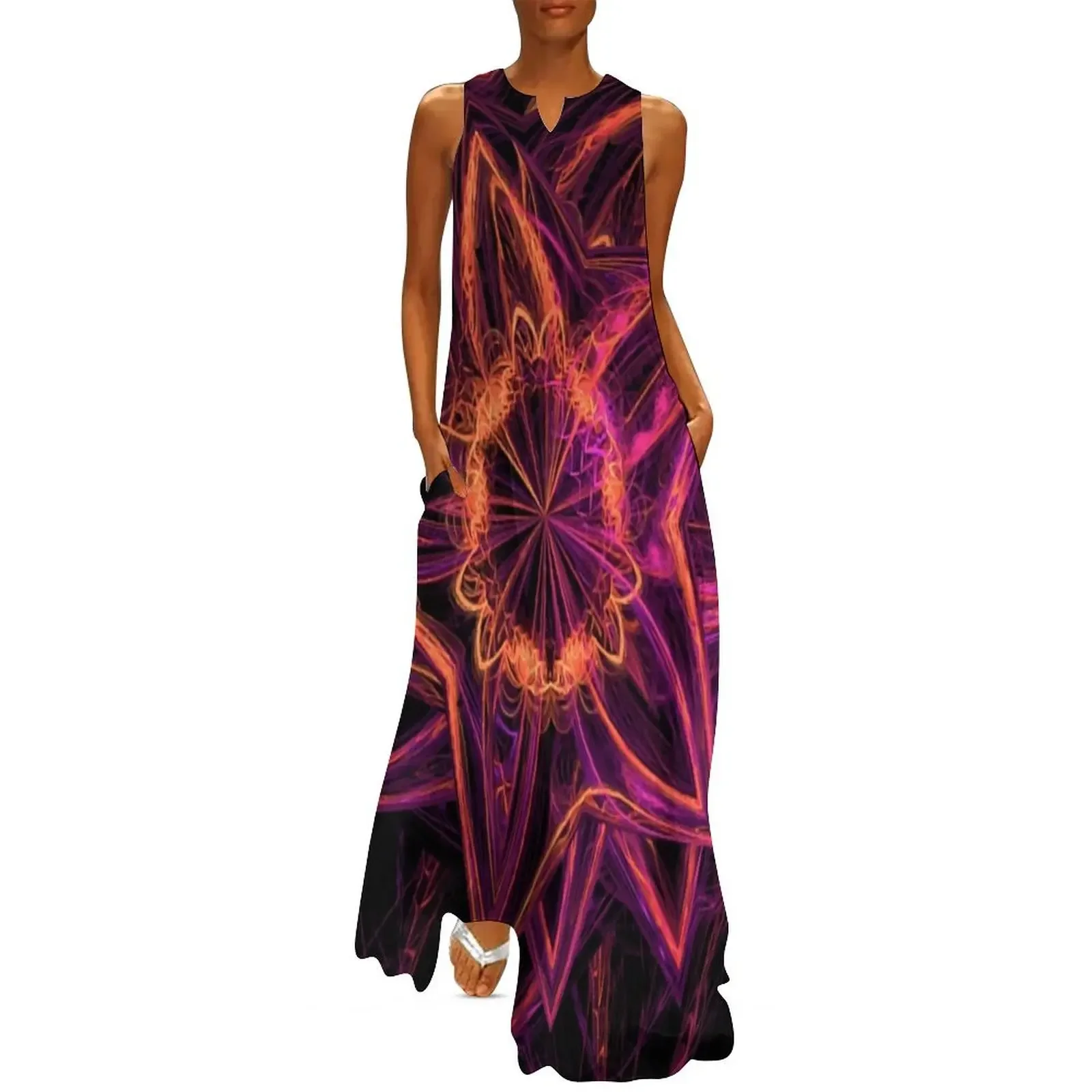 

red orange yellow fractal flower Long Dress dress for women summer women's summer dress 2025 birthday for women