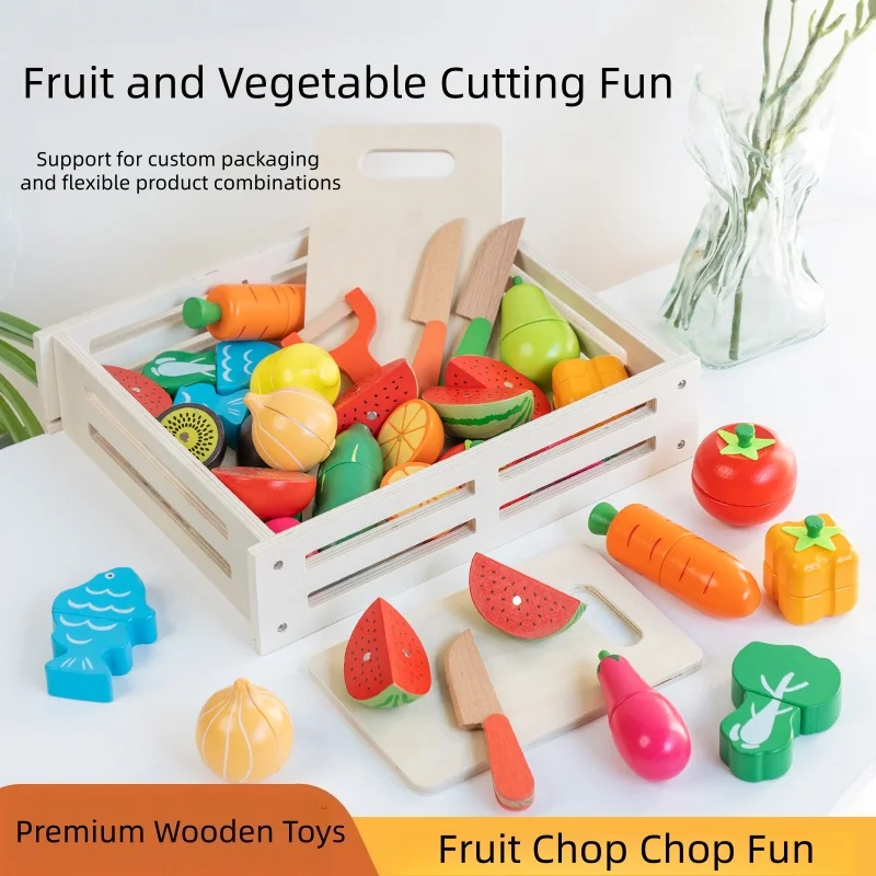 مجموعة ألعاب خشبية ممتعة لقطع الفواكه والخضروات تتضمن فواكه وخضروات متنوعة مع أدوات تقطيع للأطفال سيكون لها انفجارًا