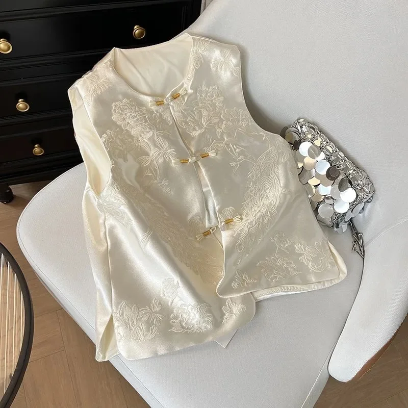 

Новые женские куртки, стеганый жилет, женские жилеты, женский жилет Guofeng, пальто, темпераментное высококачественное пальто с вышивкой, элитная мода