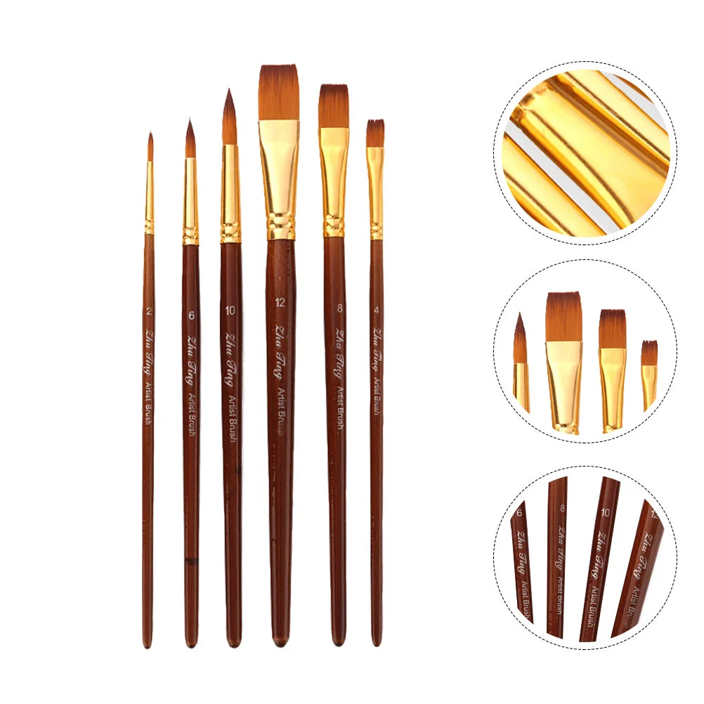 

6 Pcs Two-color Nylon Brush Painting Drawing Hair Oil Kit Work Artist Professional