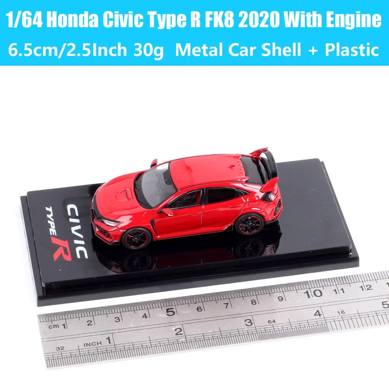 Coche deportivo Honda Civic Type R FK8 1/64 a escala 2020 con modelo de pantalla de motor vehículos de juguete HJ64 Hobby Japón rojo