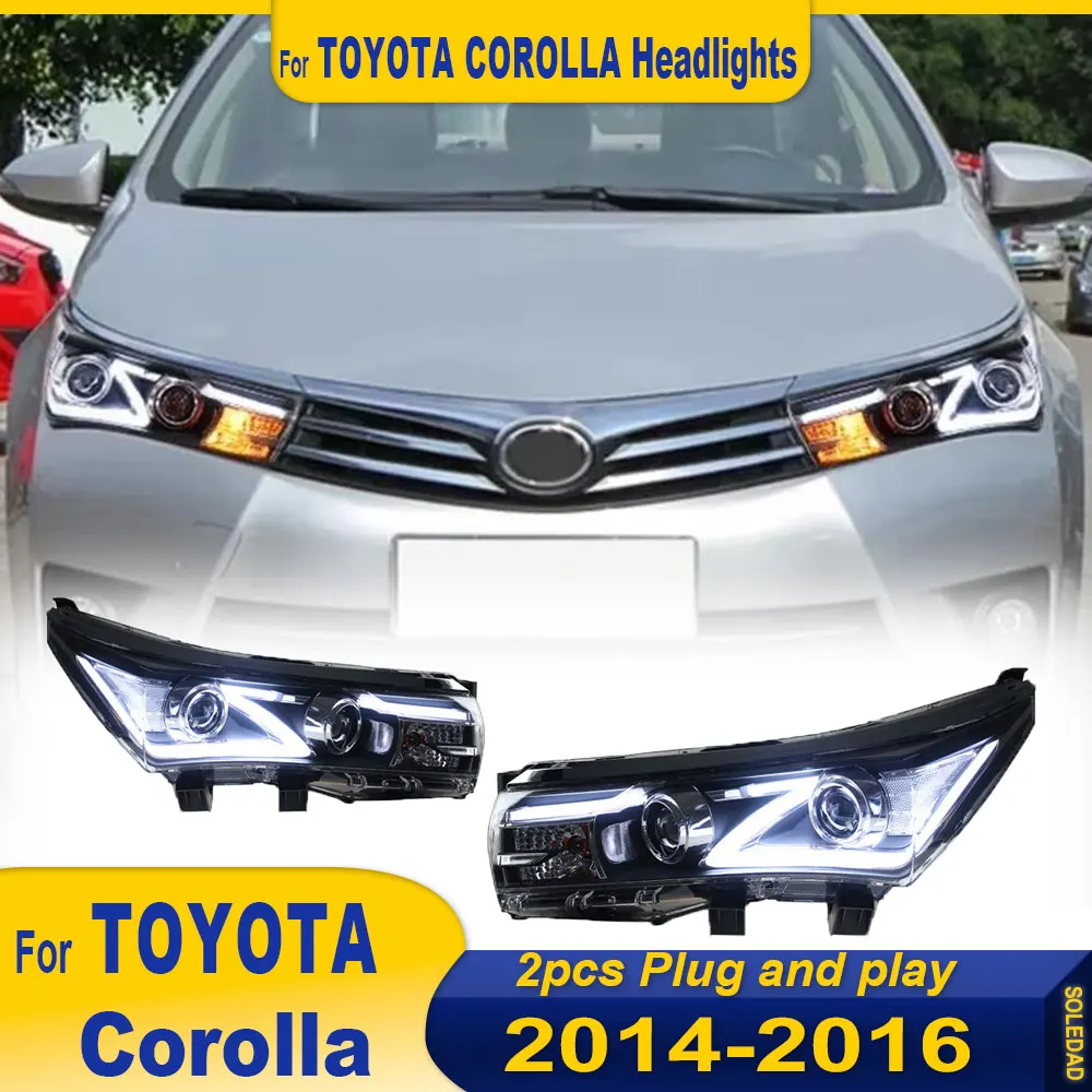 A pair Car Head Lamp for Toyota Corolla Headlight 2014-2016 Headlights  Altis DRL Turn Signal High Beam Angel Eye Projector Lens