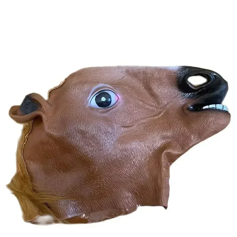 Homens máscaras de cavalo marrom menina engraçado cabeça de cavalo máscara de látex máscara animal novidade halloween cosplay trajes chapelaria rímel de látex