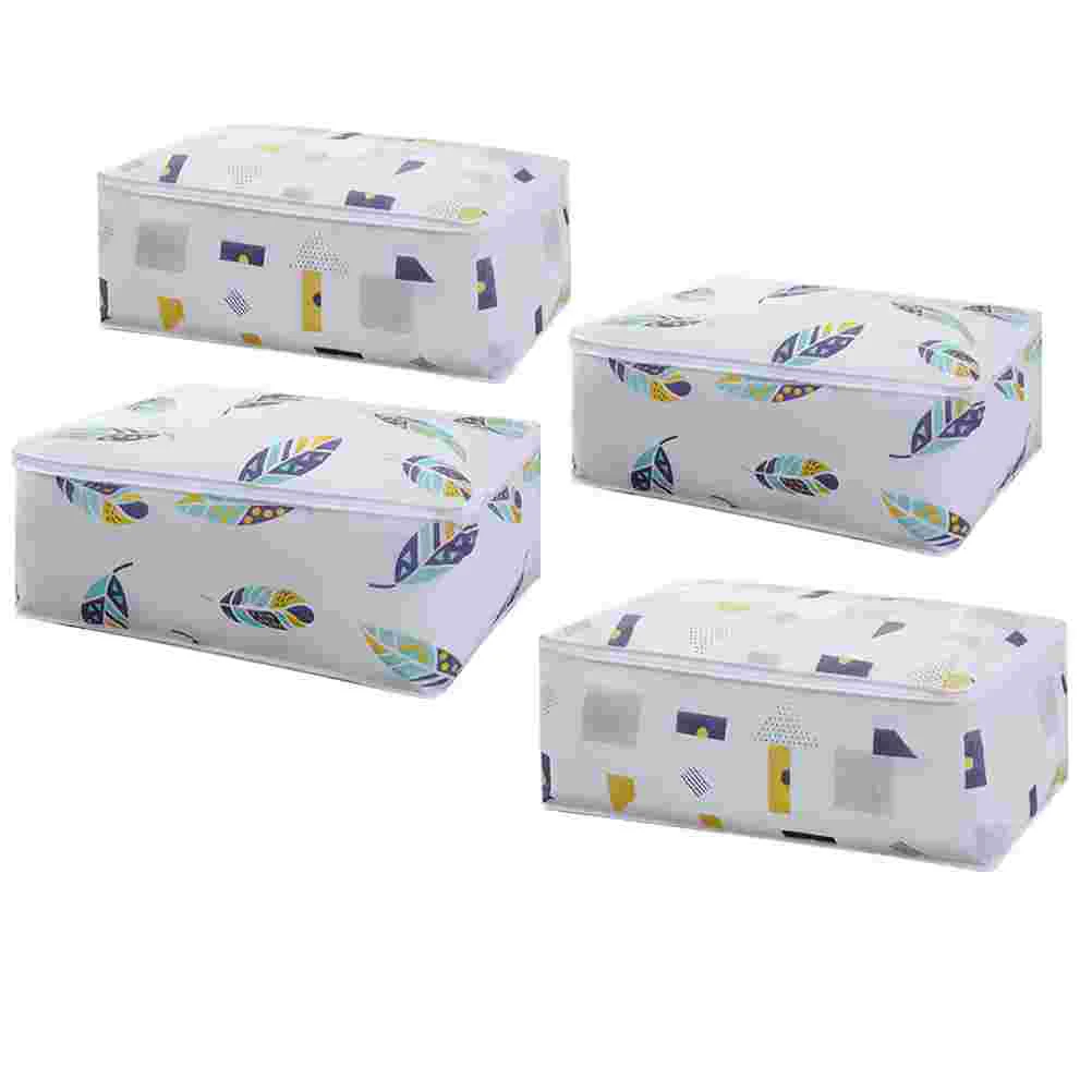 

4 Pcs Clothes Storage Bag Zip Bedding Zipper Quilt Bags Home Blanket Organizer Water Proof Pouches Tomorrow Container Cartoon