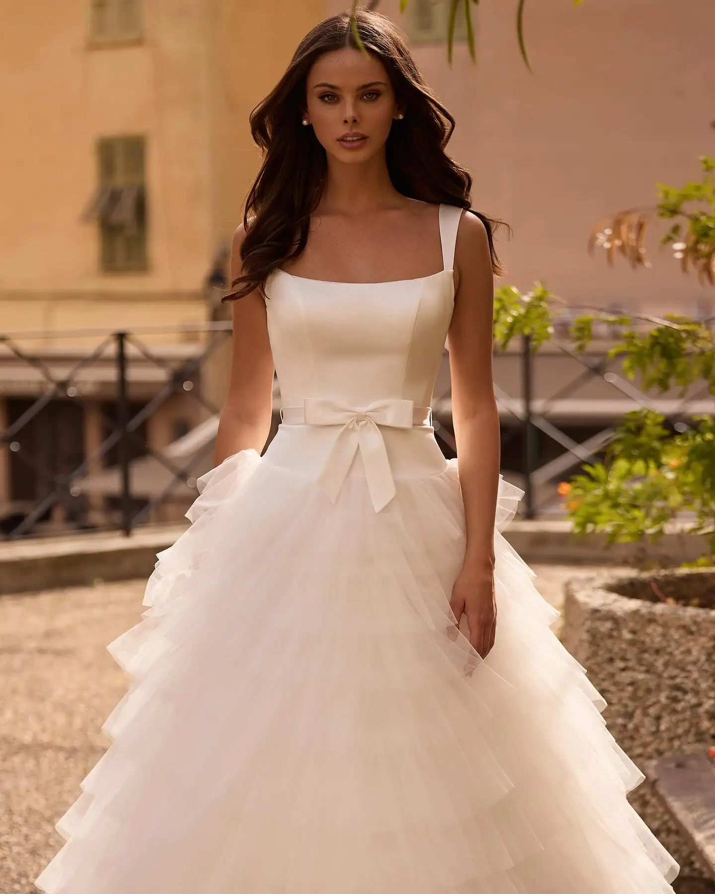 Customized Square Collar A-Line Prom Dresses Formal High Quality Prom Gowns With Multi Layered Skirt Party Vestidos De Noite