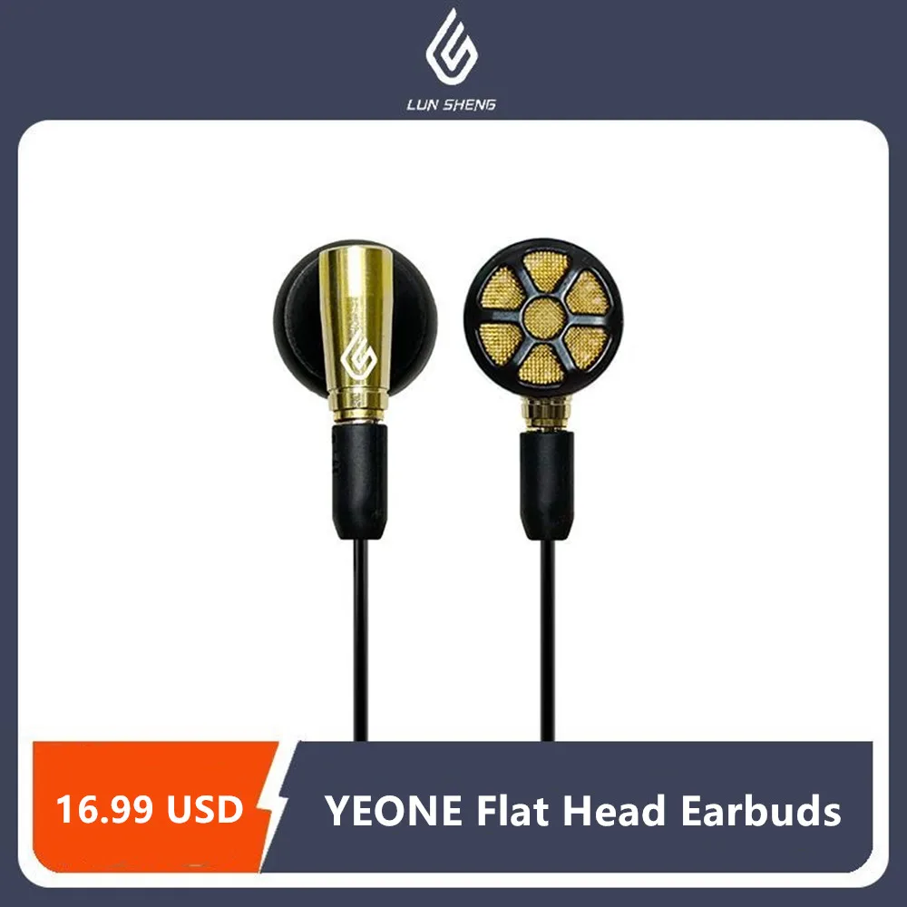 LUN SHENG YEONE Metal Flat Head Earbuds 14mm Paper Basin Dynamic Driver HiFi Bass In Ear Earphone With Detachable MMCX
