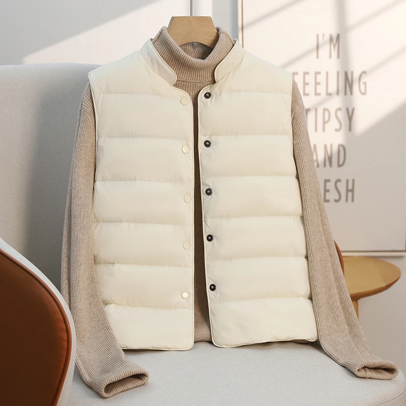 

Women's Cotton-Padded Vest Faionable Small Stand Collar Warm Outerwear Autumn Winter Sle Color Pure Bone Wind Pure ...
