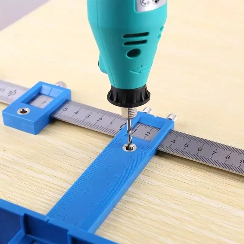 ABS dual punch positioning ruler Multi Function Drill Punch Locator Furniture Adjustable Drilling Dowelling Hole Saw
