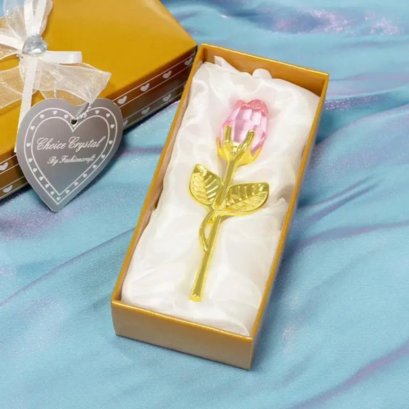 Klare Kunstkristallrose mit poliertem Metallstiel, zeitlose Blumenfigur, Geschenkbox für alle Anlässe, universelles Geschenk. – Detail 6