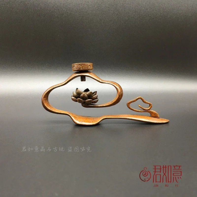 Cloud Pattern Lotus Holder Solid Zen Copper Backflow Incense Ornament Tea Pet Copp