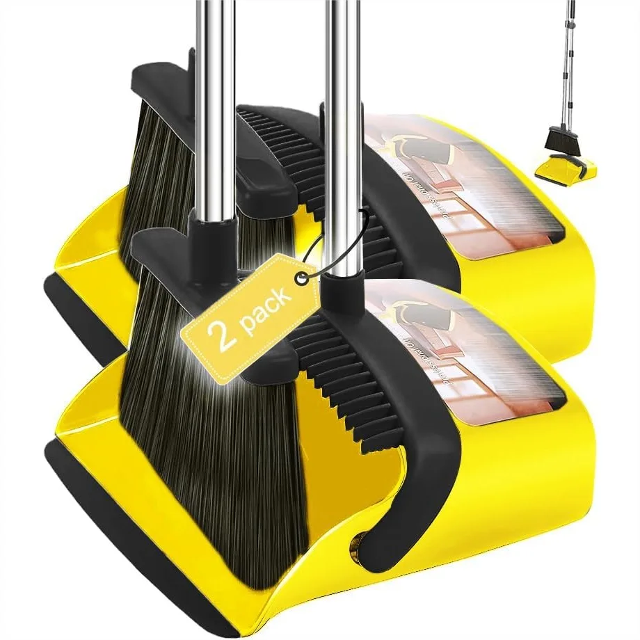 

Набор из 2 метелок с совком, экономичный комплект, 52-дюймовая длинная ручка с самоочищающимися зубьями для уборки внутри и снаружи помещений