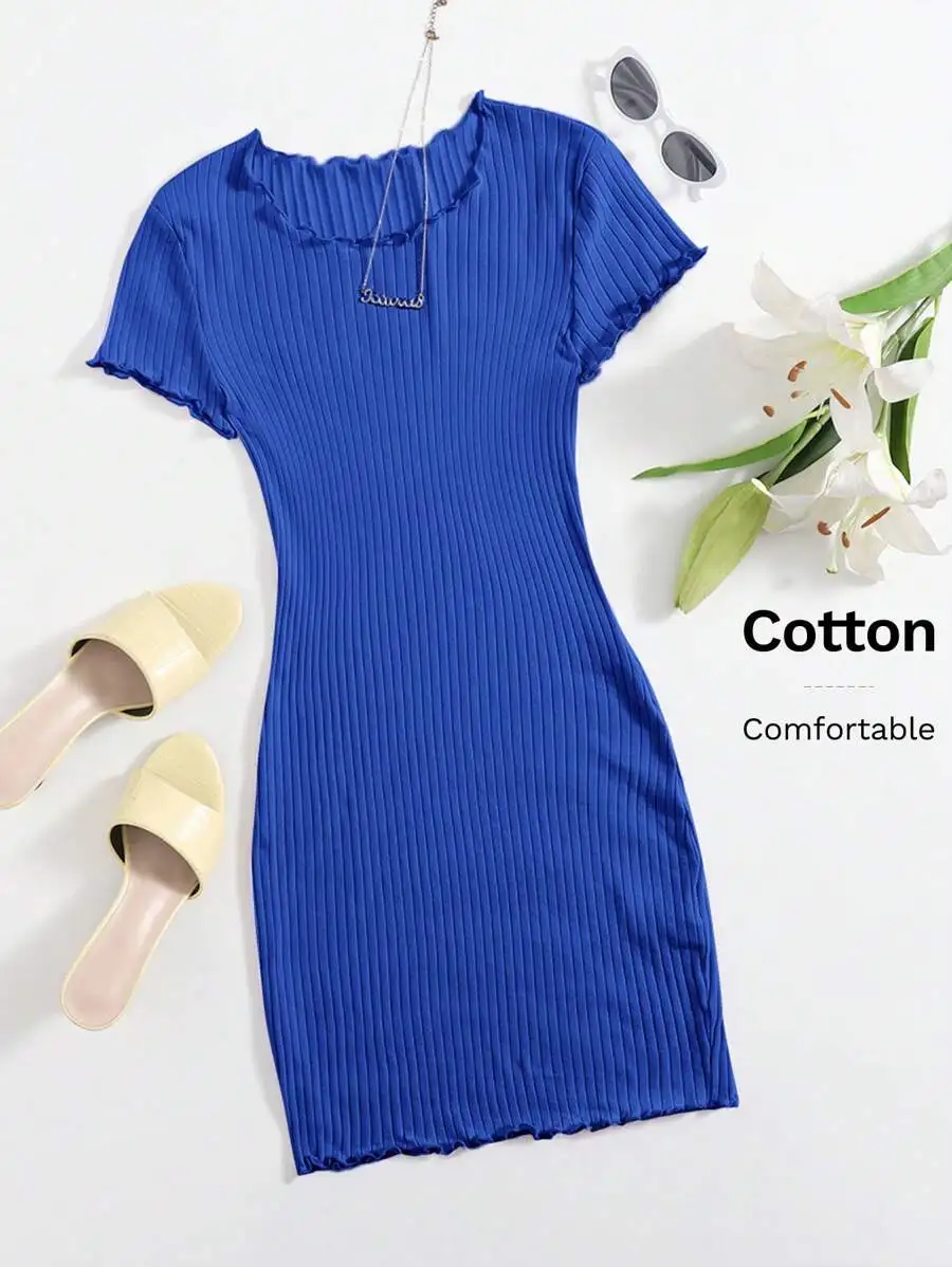 

Облегающее платье из рубчатой ткани с рюшами, летняя повседневная одежда