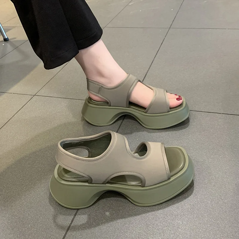 Thick Bottom Ladies Sandals Height Increase Beach Shoes Peep Toe Sandal